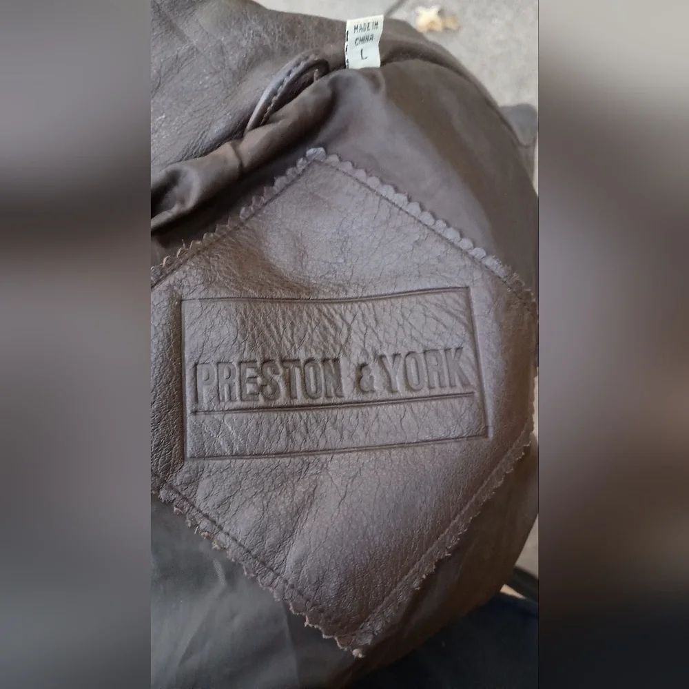 Vintage Preston & York Mens Brown Leather Flight Bomber Jacket Full-Zip_Large